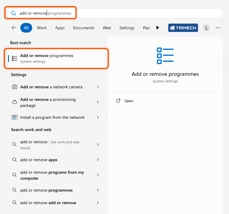 add or remove programmes